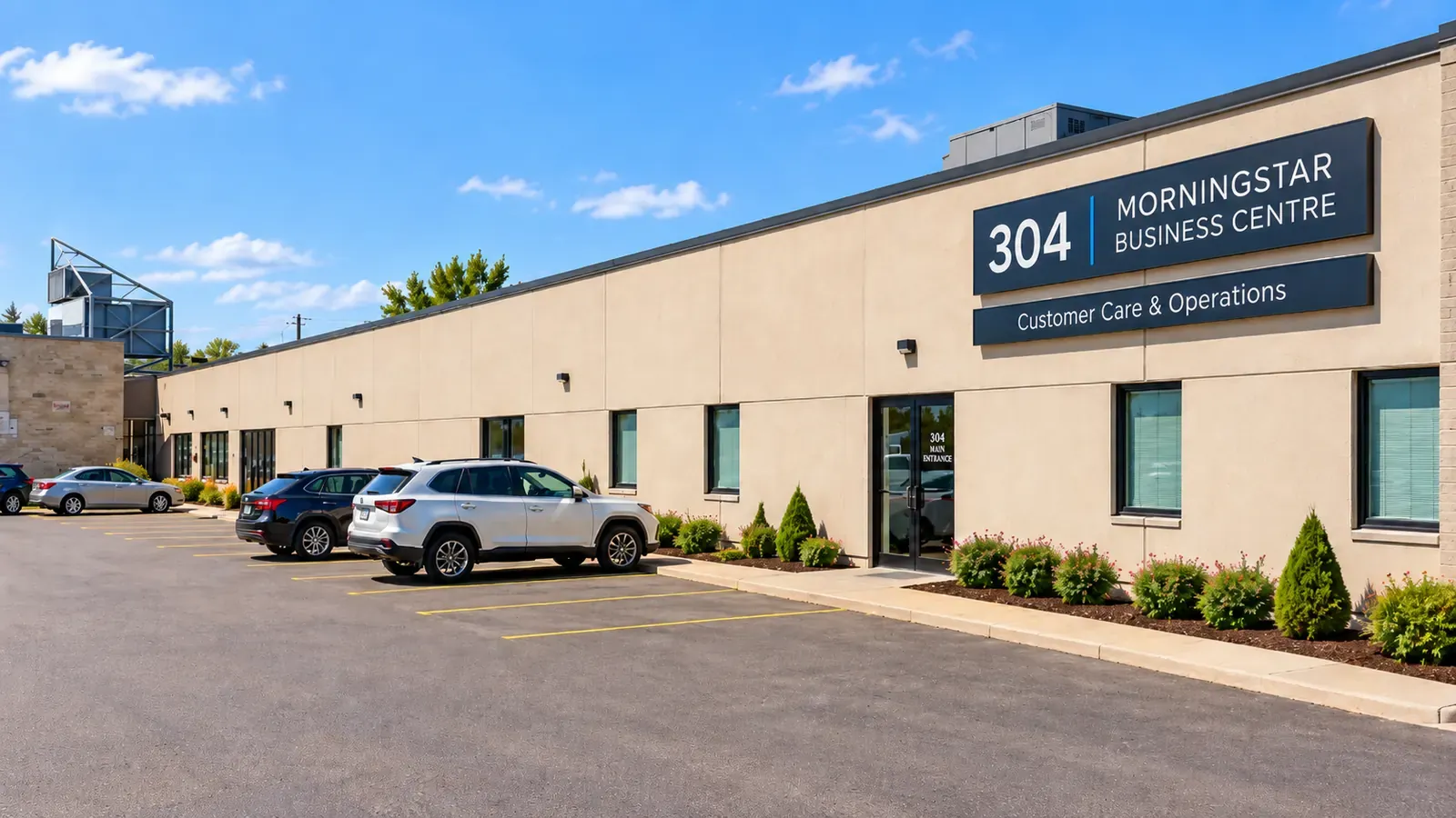 Commercial business centre with a light stucco facade